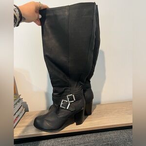Wide calf torrid black knee high boots cute silver detail